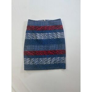 Ann Taylor Womens Size 0 Blue Red Paisley Print Pencil Skirt Southwest Boho Chic